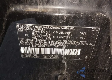 2017 Toyota Rav4 Limited из США, поврежденный, VIN 2T3DFREV2HW621787